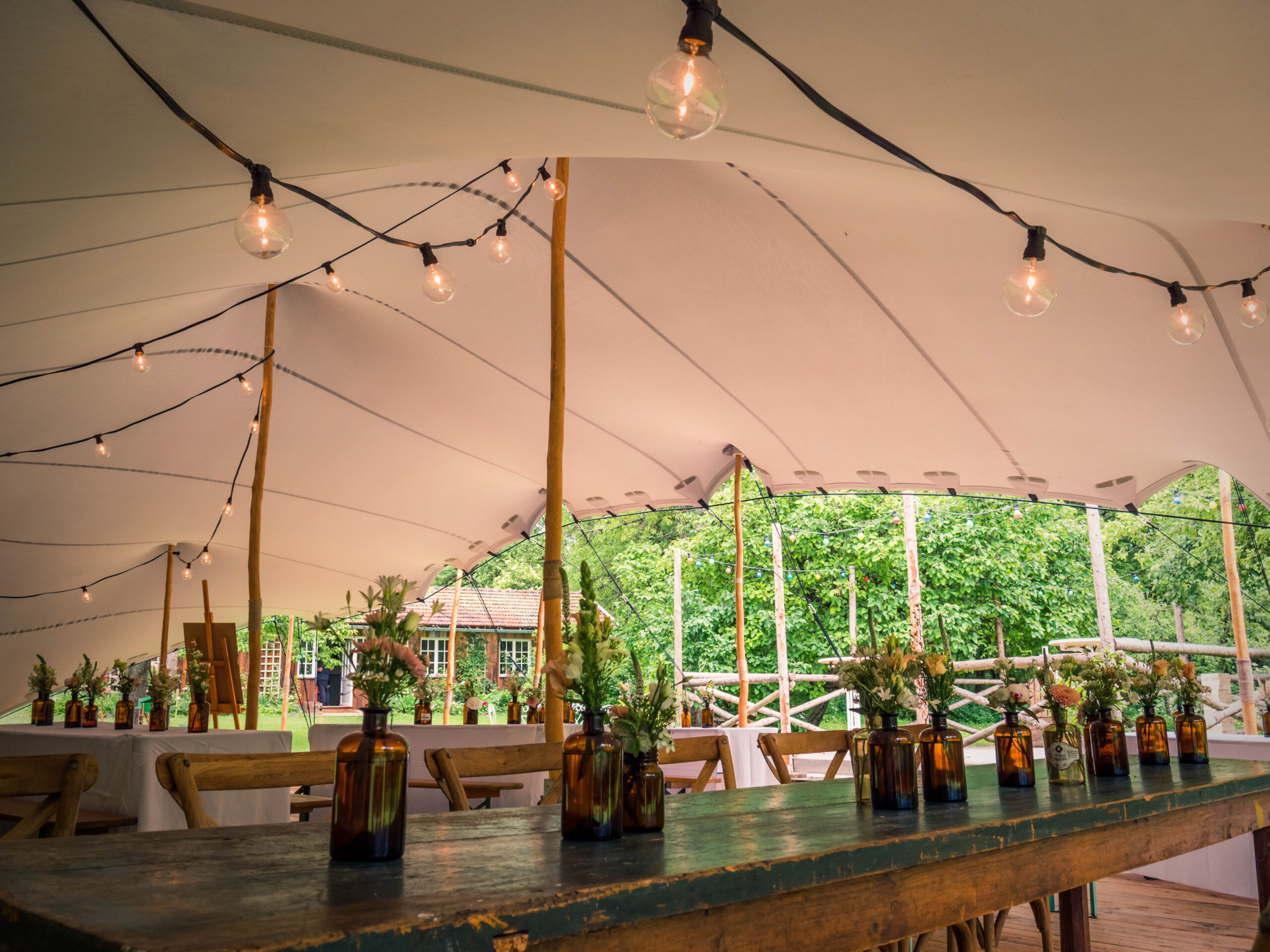 Image,Of,Modern,Wedding,Decoration,With,Flowers,In,Brown,Bottels